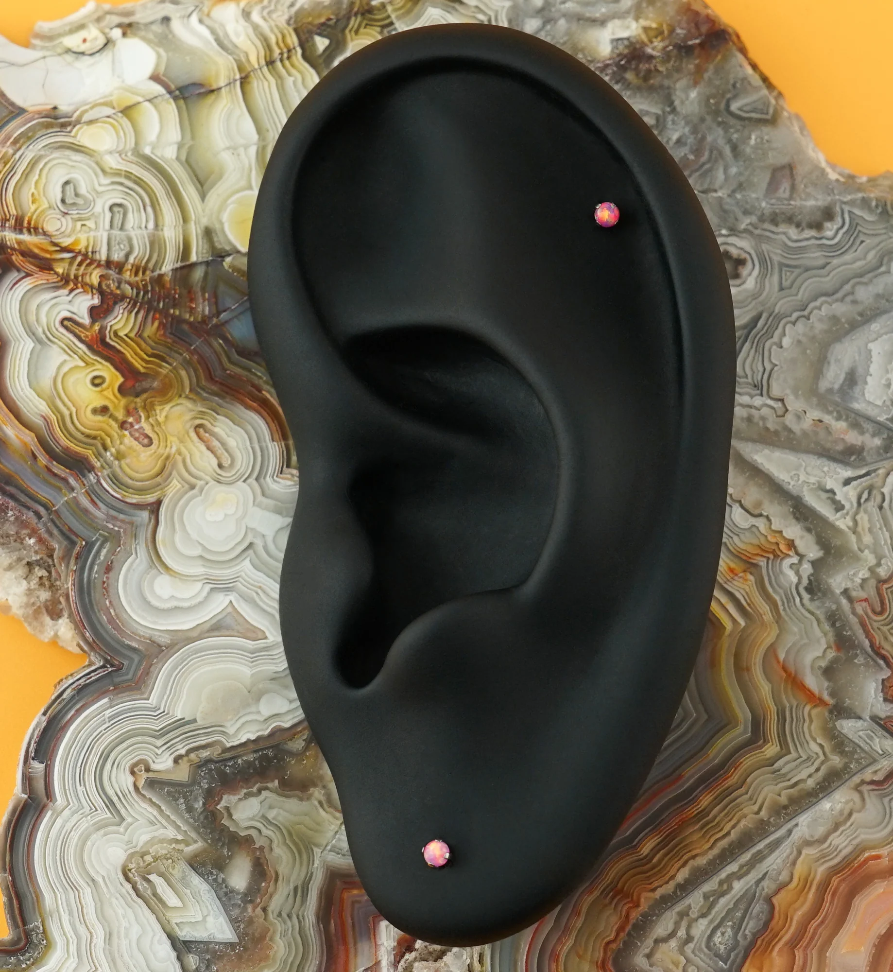 Pink Opalite Prong Set Titanium Threadless Labret - Image 2