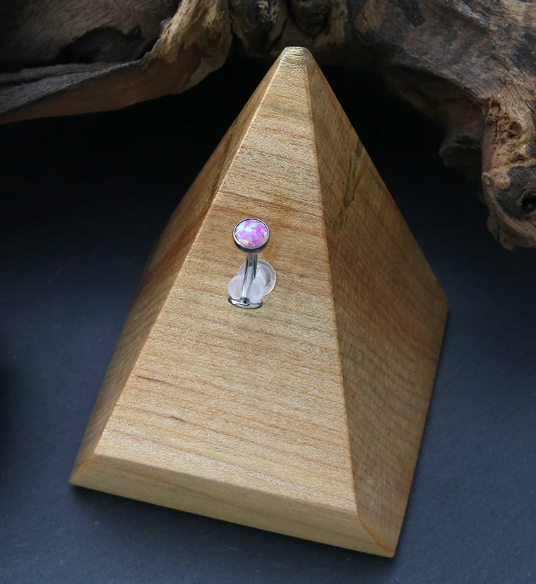 Pink Opalite Titanium Threadless Floating Belly Button Ring (Convex Disk) - Image 2