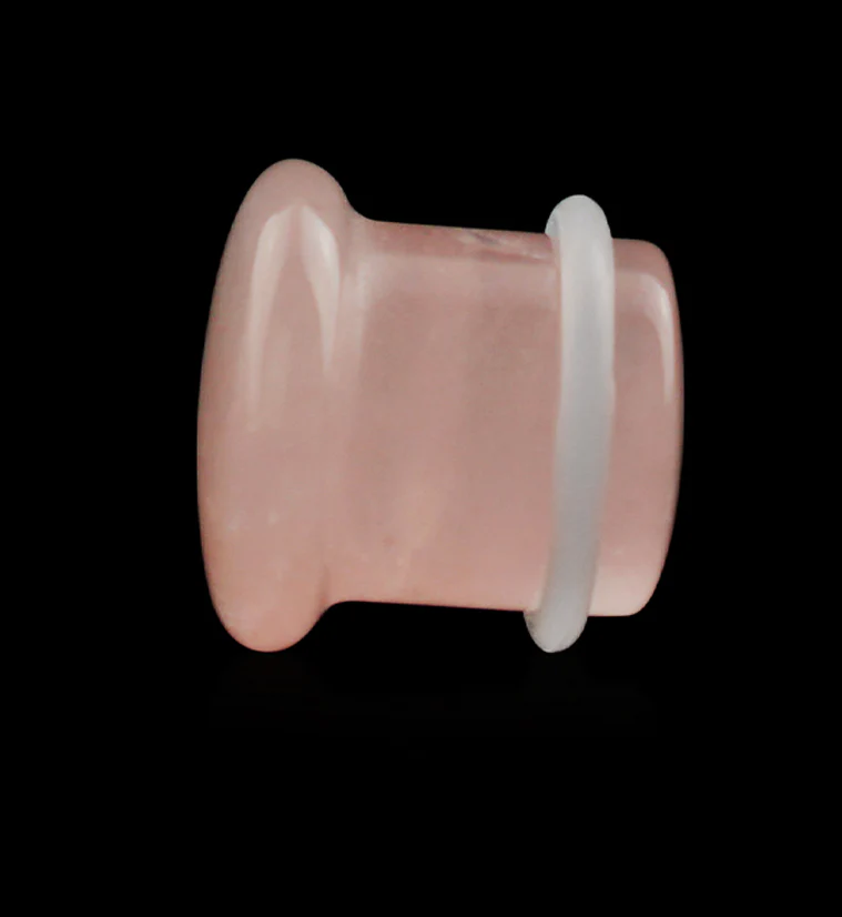 Pink Rose Quartz Stone Plugs - Single Flare with Grooves - Image 3