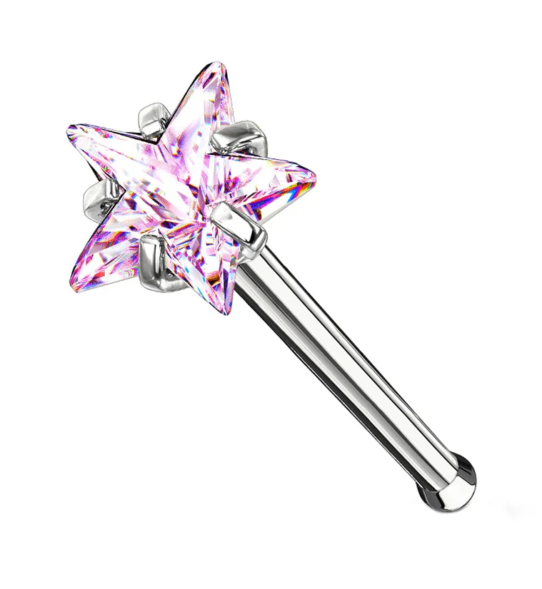 Pink Star CZ Stainless Steel Nosebone
