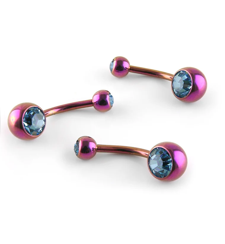 Pink Titanium Belly Button Ring - Blue CZ Gem