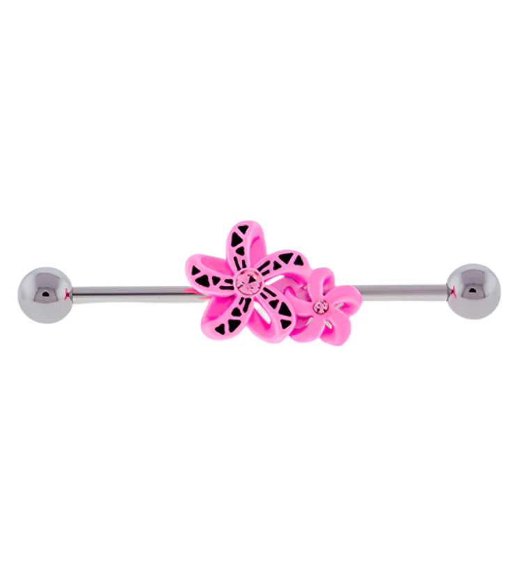 Pink Tropic Flower Industrial Barbell