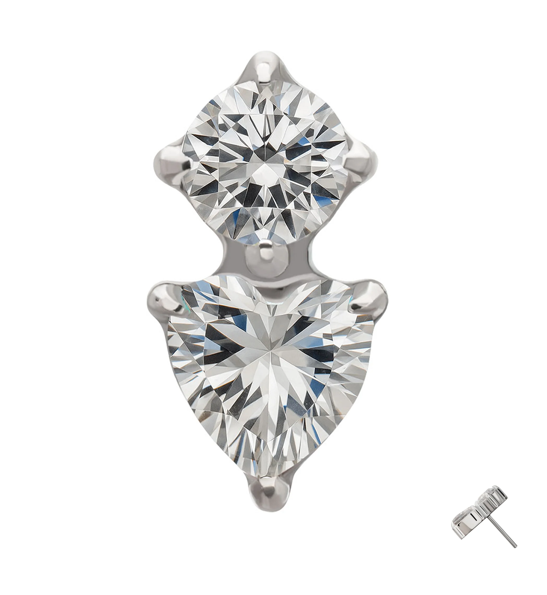 Platinum PVD Round and Heart Clear CZ Titanium Threadless Top - Image 3