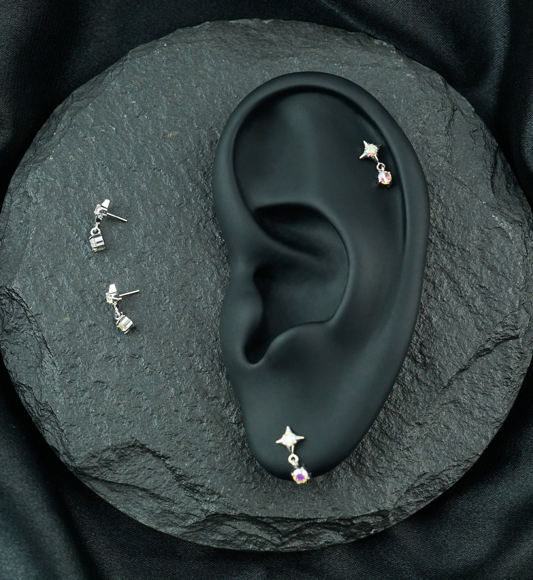 Platinum PVD Starlight Rainbow Aurora CZ Hanging Gem Titanium Threadless Top - Image 2