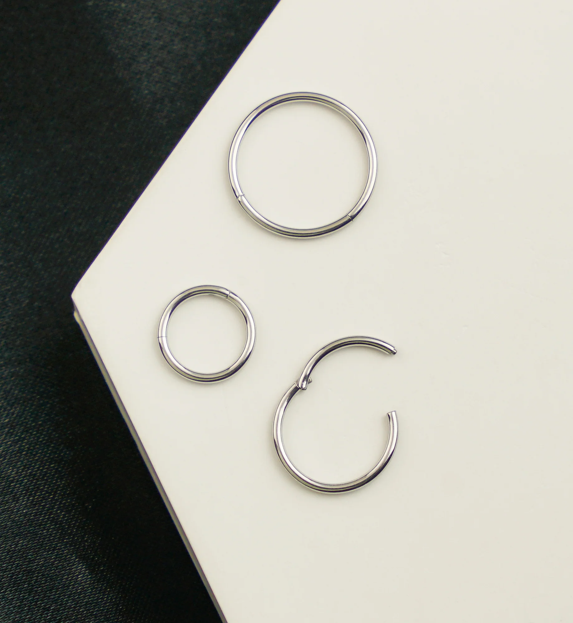 Platinum PVD Titanium Hinged Segment Hoop Ring - Image 2