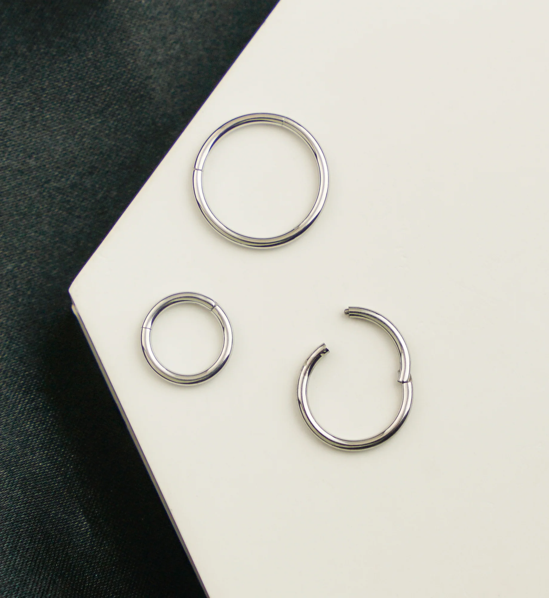 Platinum PVD Titanium Hinged Segment Hoop Ring - Image 3