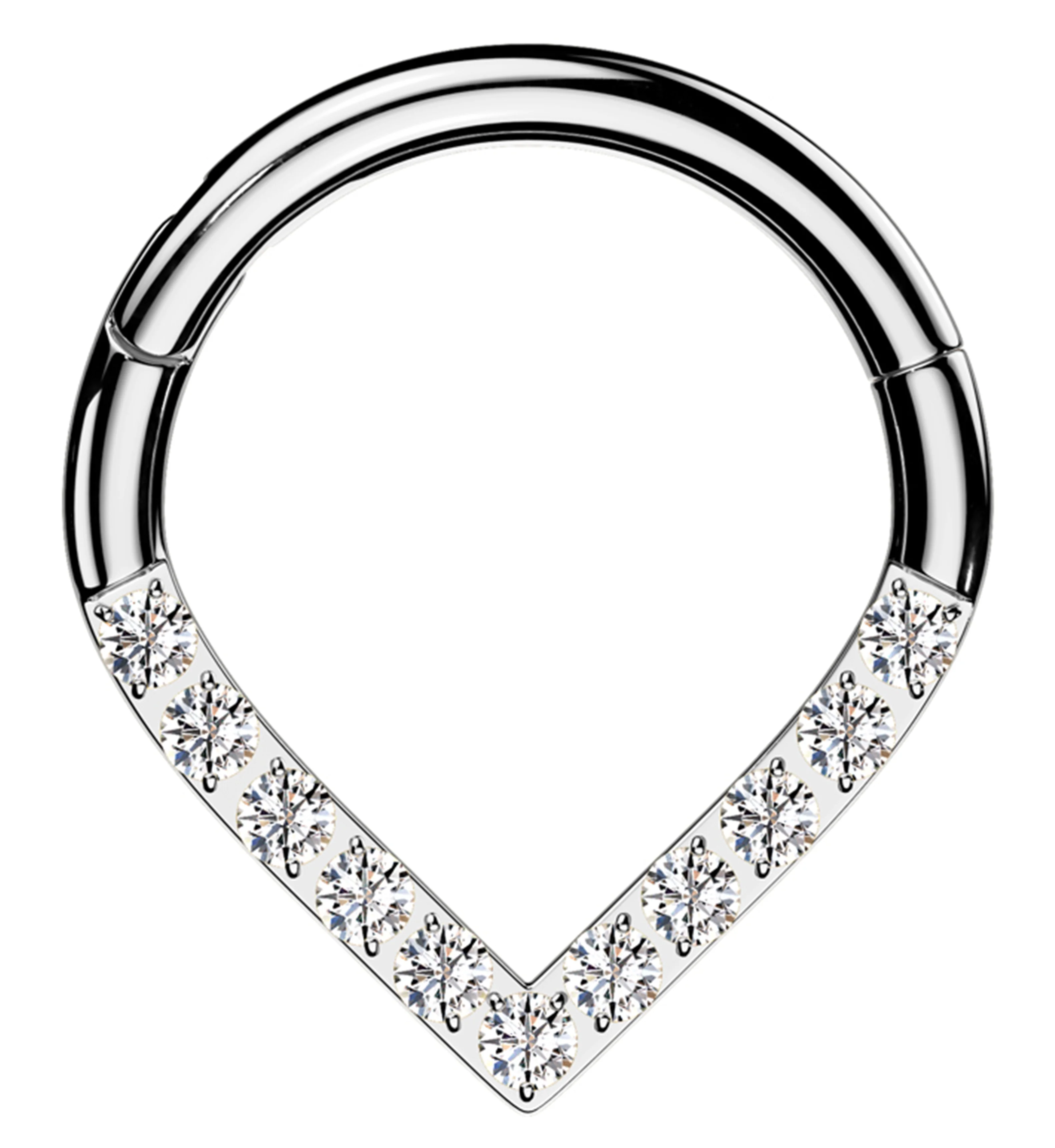 Point Clear CZ Stainless Steel Hinged Segment Ring