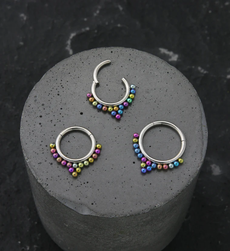Point Rainbow Anodized Bead Titanium Hinged Segment Ring - Image 2