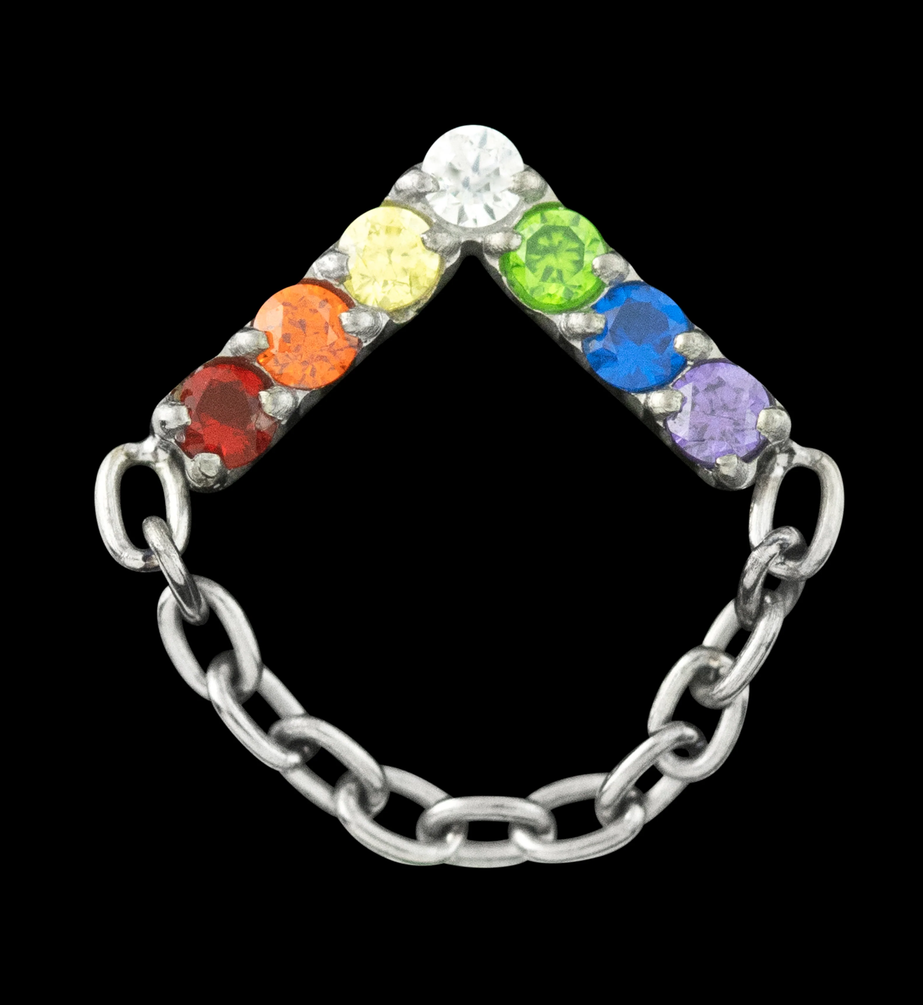 Point Rainbow CZ Dangle Chain Threadless Titanium Top - Image 3