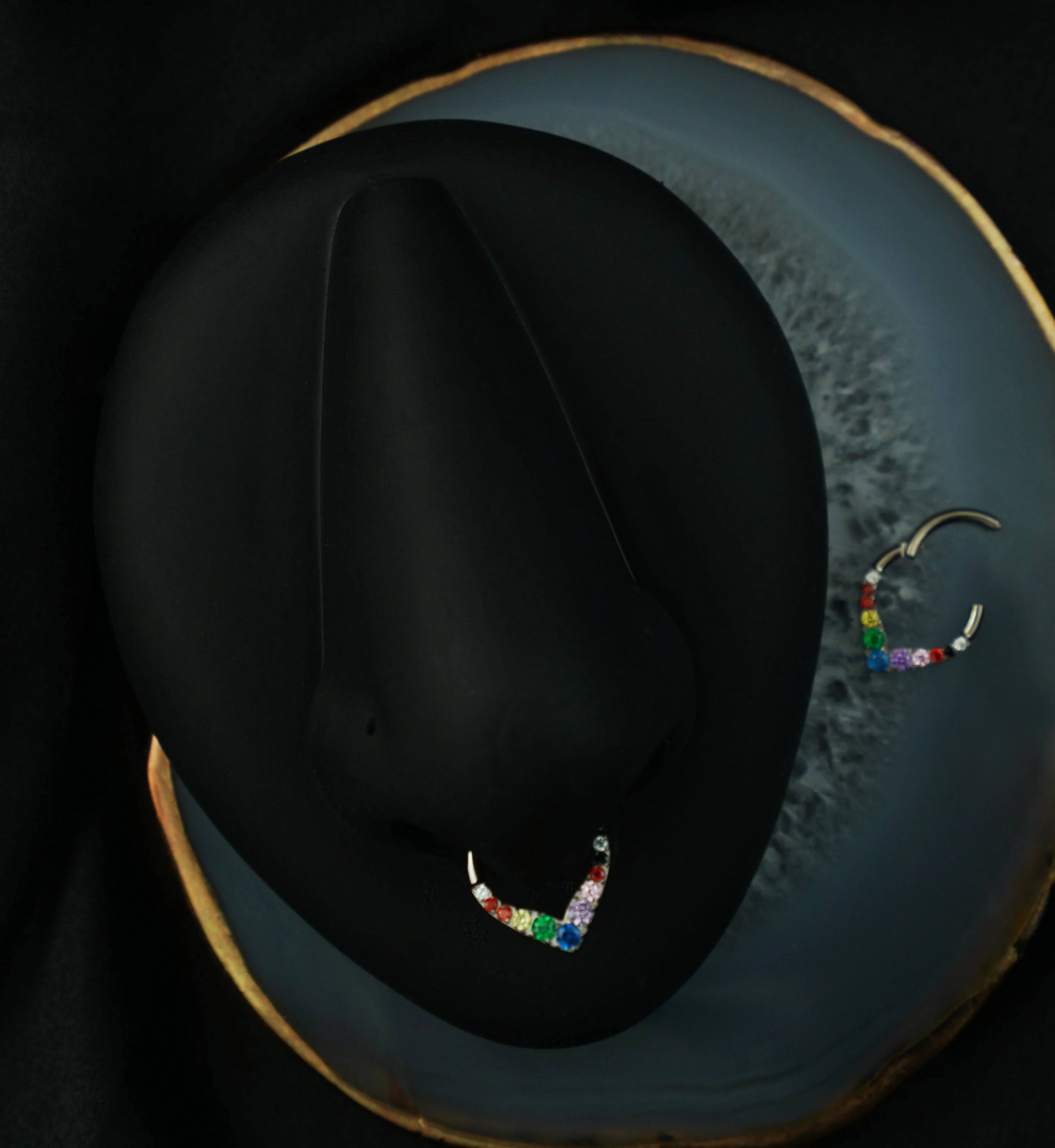 Point Rainbow CZ Titanium Hinged Segment Ring - Image 2