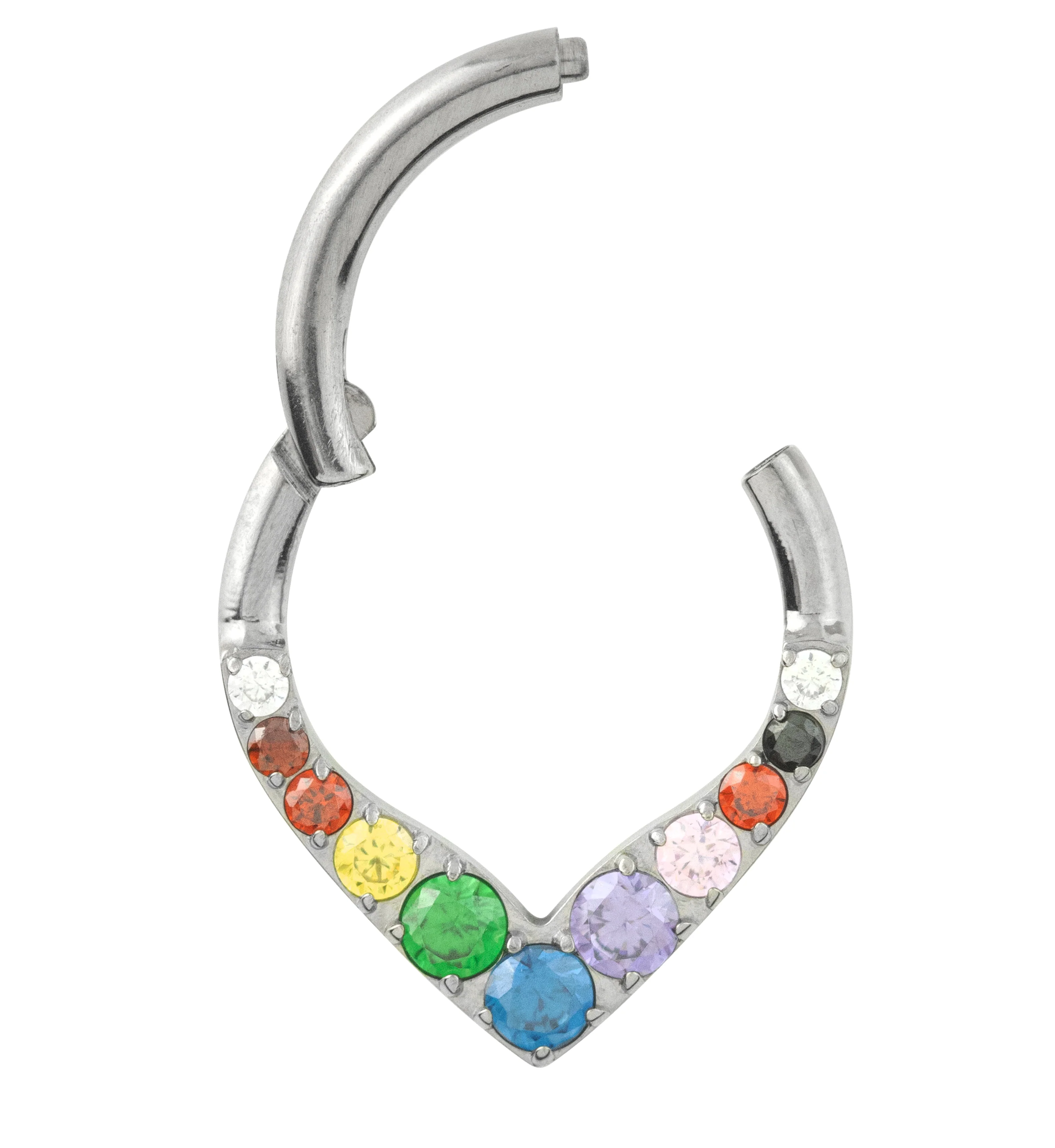 Point Rainbow CZ Titanium Hinged Segment Ring - Image 3
