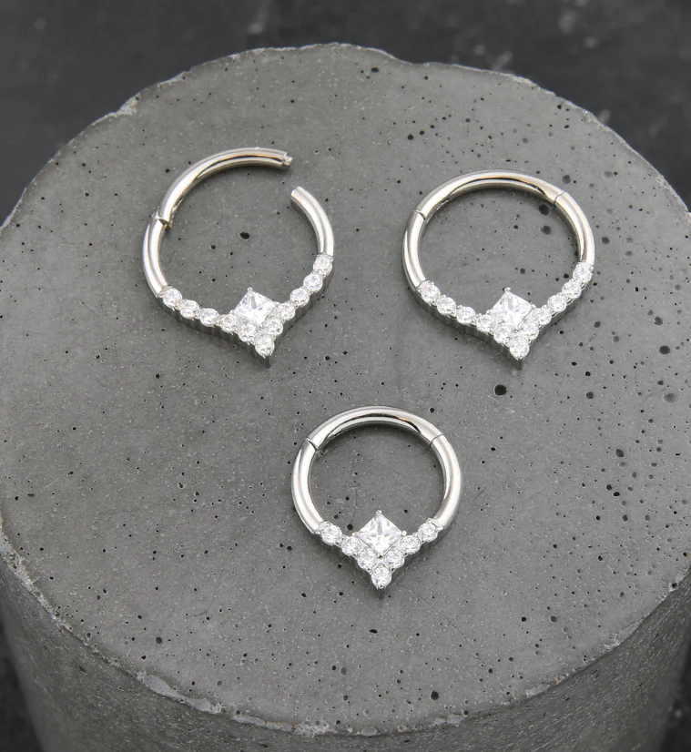 Point Square Clear CZ Titanium Hinged Segment Ring - Image 2