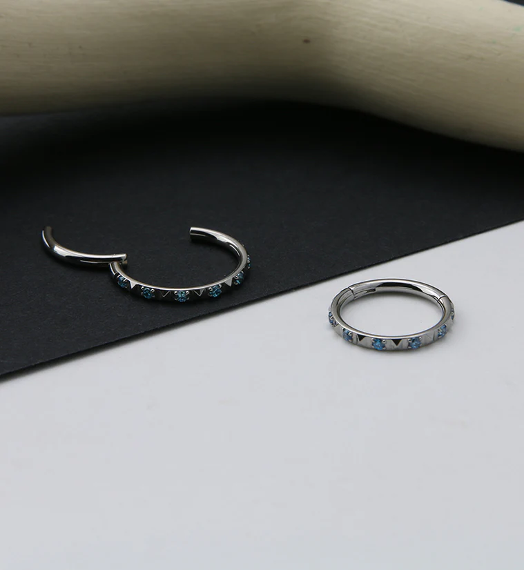 Polyhedra Aqua CZ Edge Titanium Hinged Segment Ring - Image 2