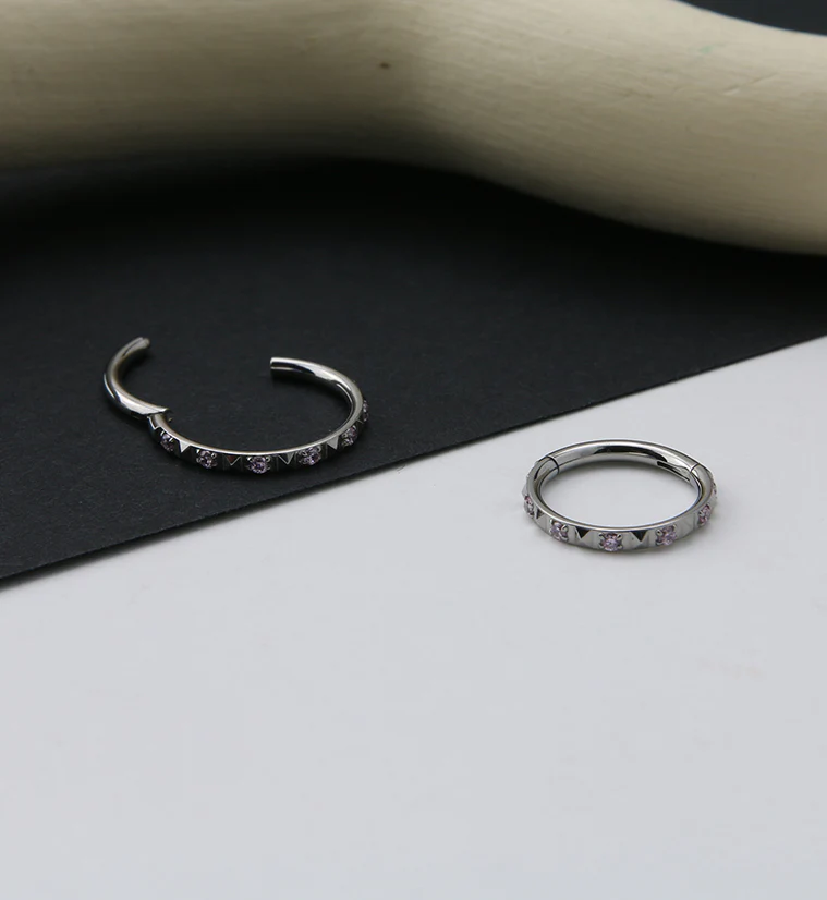 Polyhedra Pink CZ Edge Titanium Hinged Segment Ring - Image 2