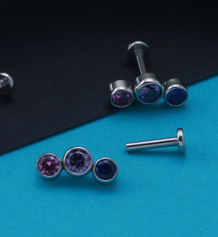 Pride CZ Gem Labret Post Version 1 - Image 2