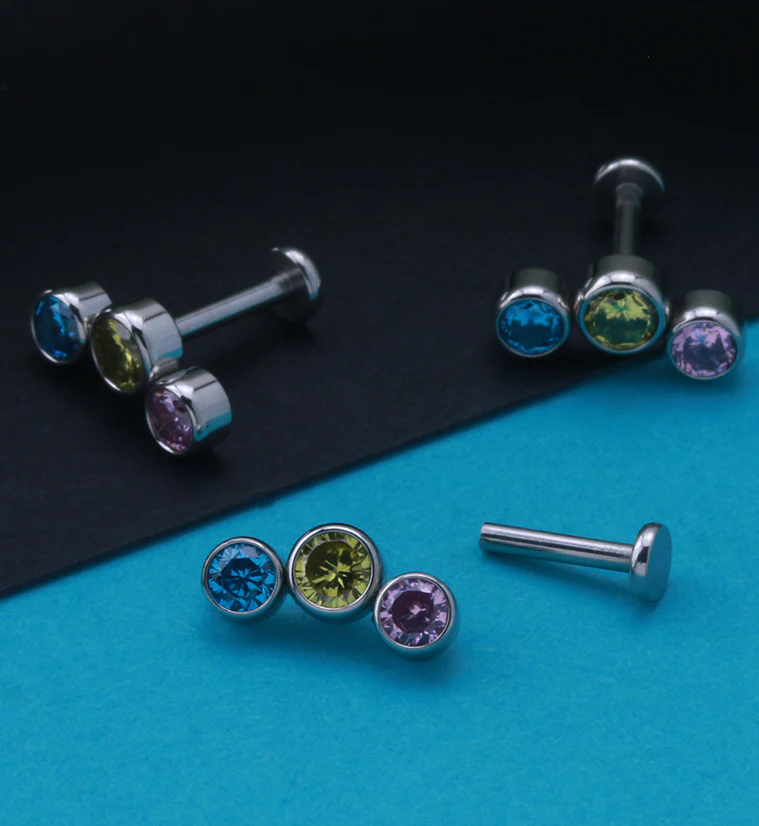Pride CZ Gem Labret Post Version 2 - Image 2