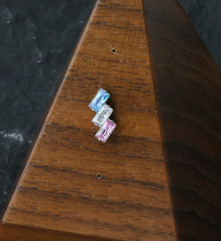 Pride Triple Slant CZ Threadless Titanium Top - Image 2