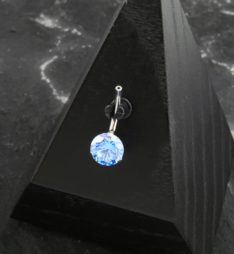 Prong Aqua CZ Titanium Threadless Belly Button Ring Base - Image 2