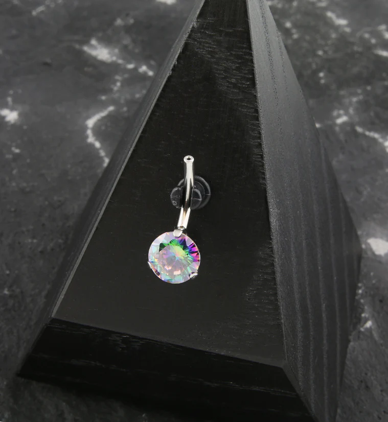 Prong Black Aurora CZ Titanium Threadless Belly Button Ring Base - Image 2