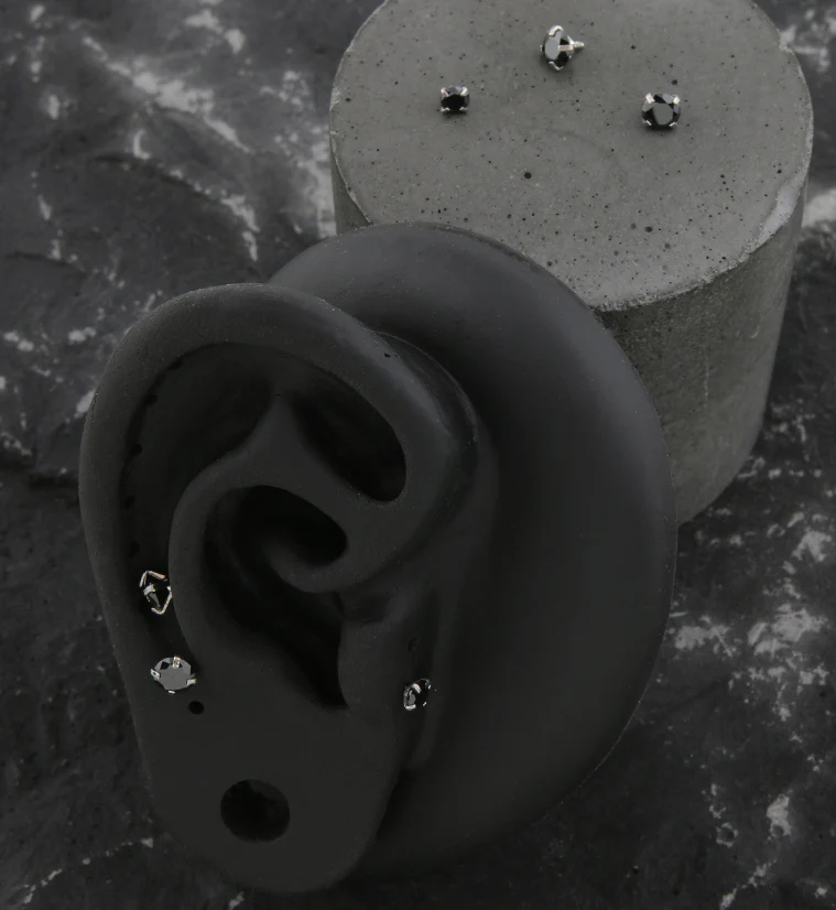 Prong Black CZ Stainless Steel Internally Threaded Top - Image 2