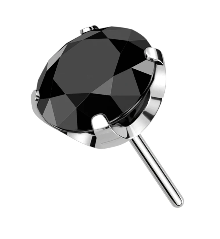 Prong Set Black CZ Threadless Titanium Top
