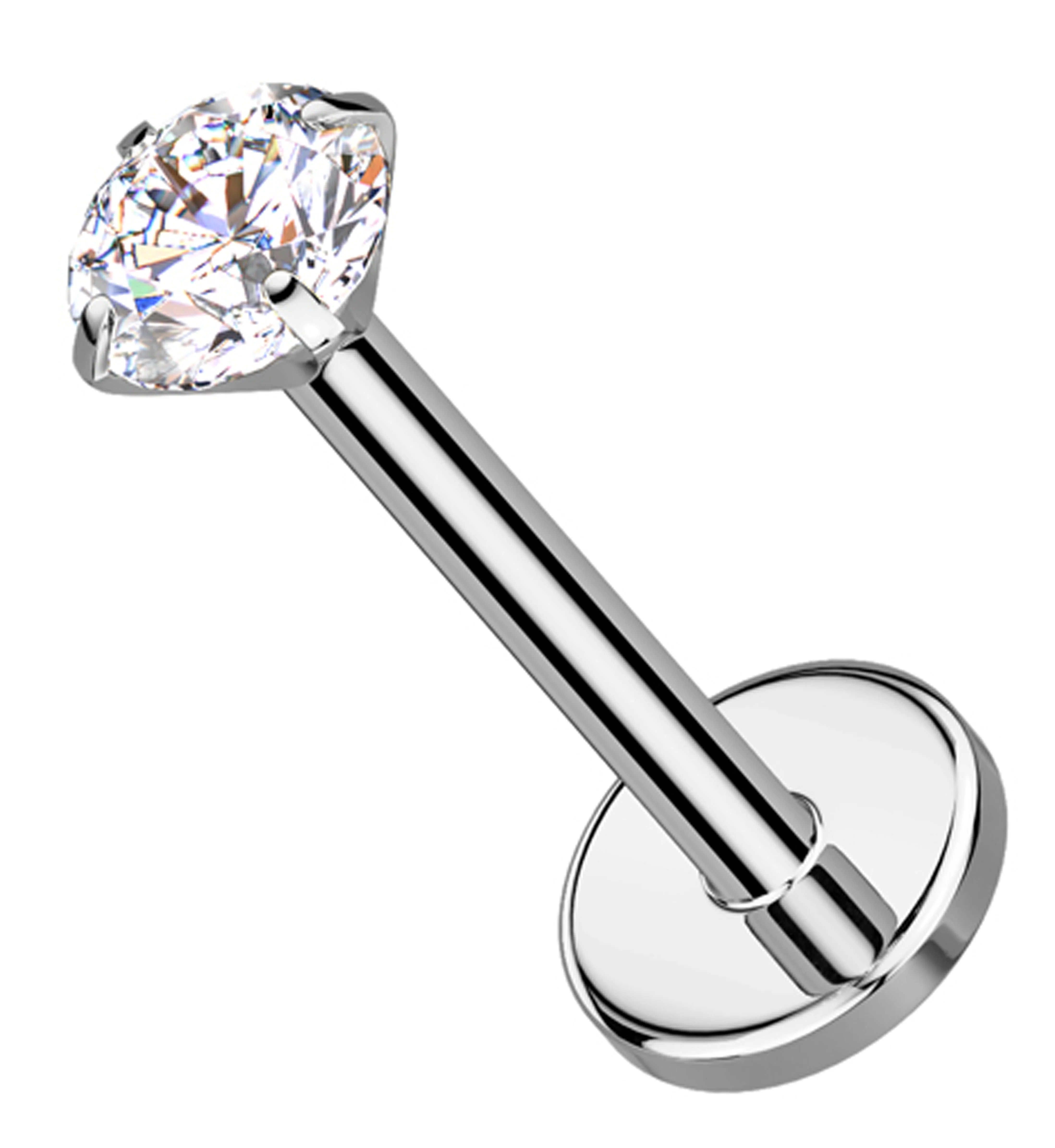 Prong Clear CZ Flat Disk Titanium Threadless Labret
