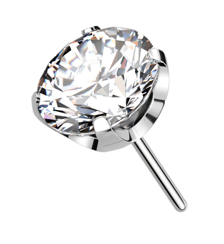 Prong Clear CZ Threadless Titanium Top