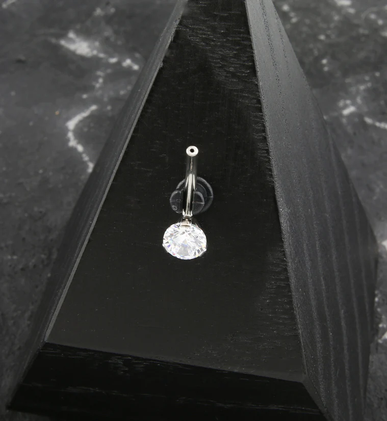 Prong Clear CZ Titanium Threadless Belly Button Ring Base - Image 2