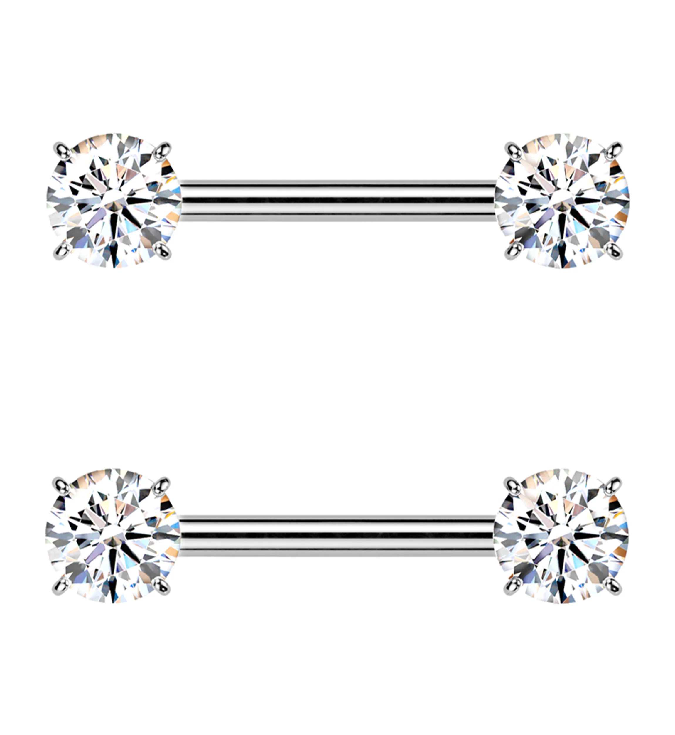 Prong Double Clear CZ Internally Threaded Titanium Nipple Barbell