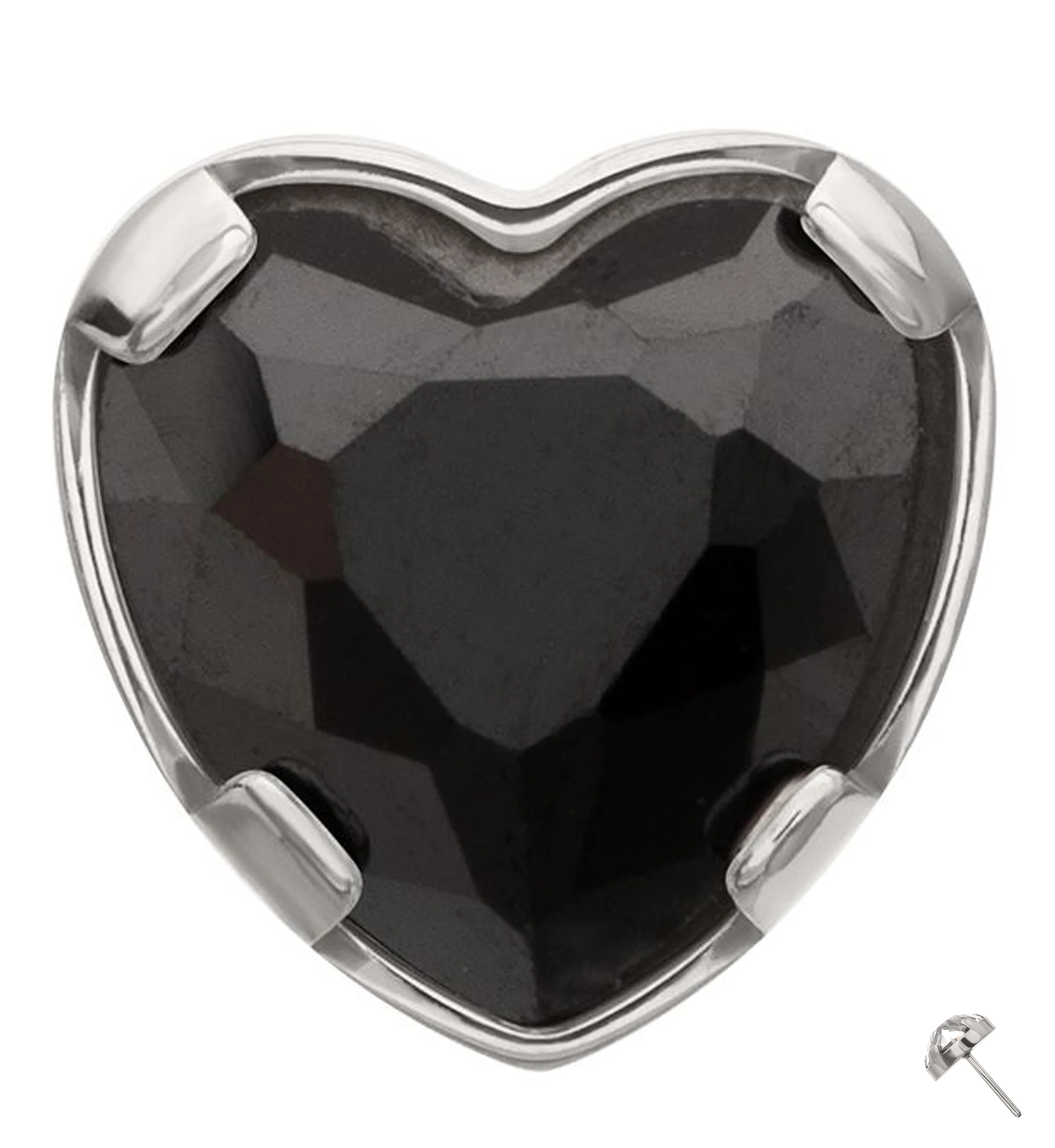 Prong Set Black Heart CZ Titanium Threadless Top
