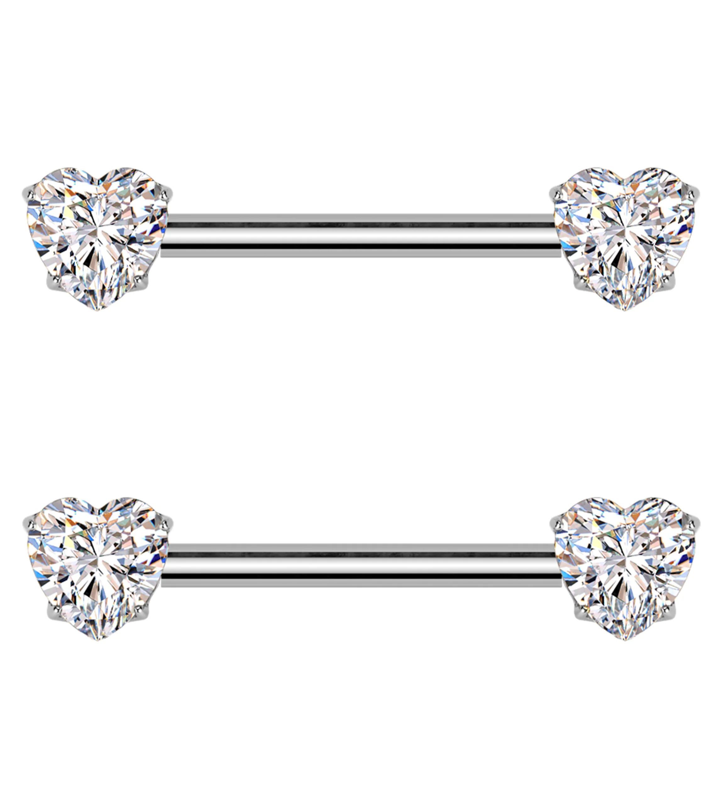 Prong Heart Clear CZ Threadless Titanium Nipple Barbell