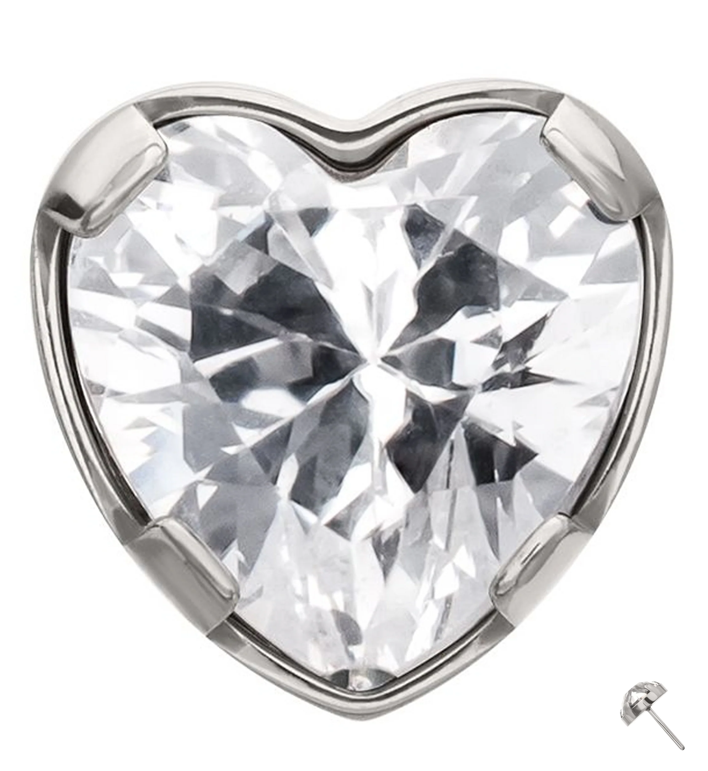 Prong Set Clear Heart CZ Titanium Threadless Top