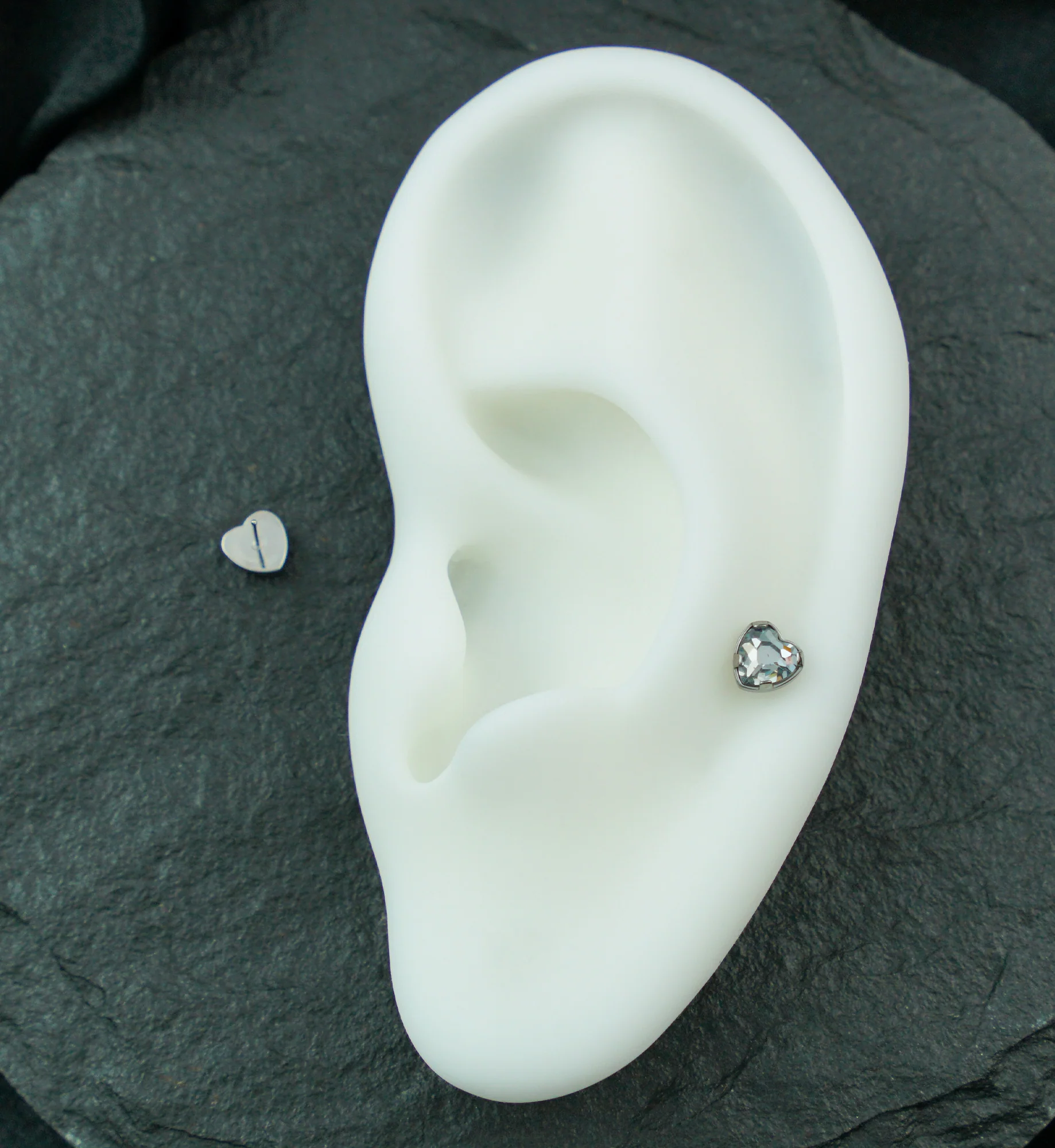 Prong Set Clear Heart CZ Titanium Threadless Top - Image 2