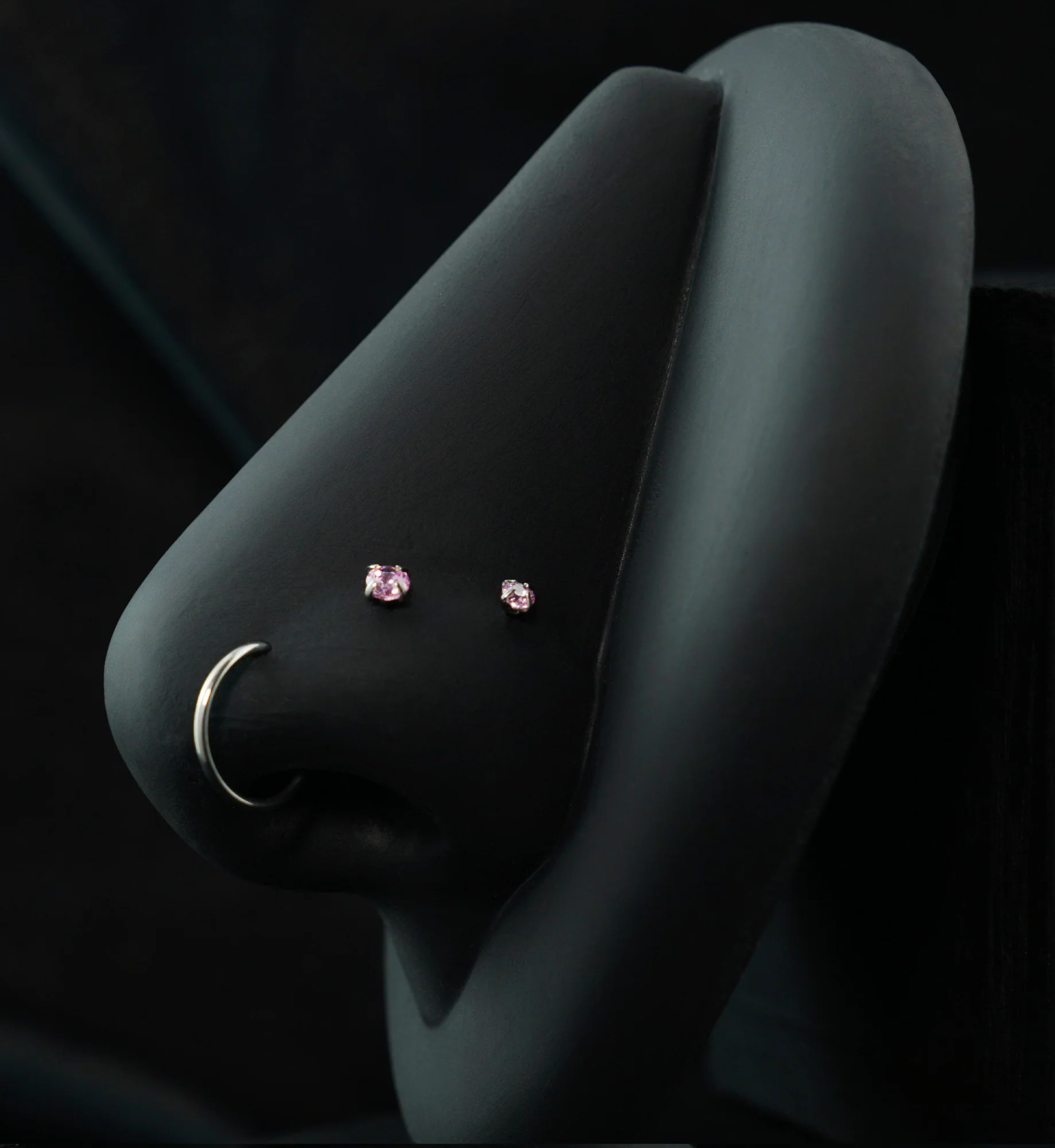 Prong Pink CZ Stainless Steel L Bend/Stud/Hoop Nose Ring Pack (6 Pc) - Image 2