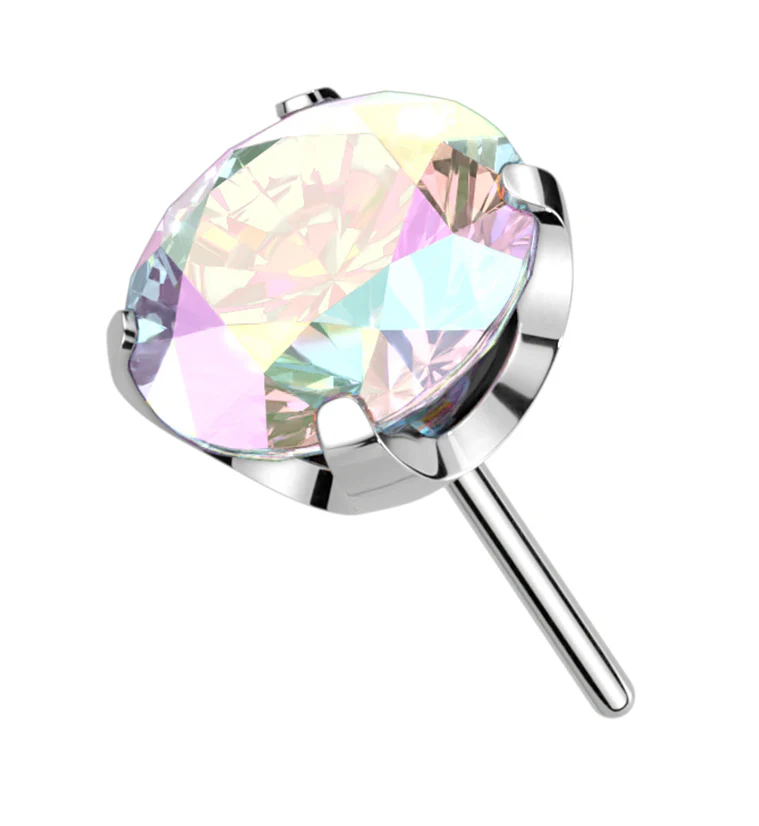 Prong Set Rainbow Aurora CZ Threadless Titanium Top