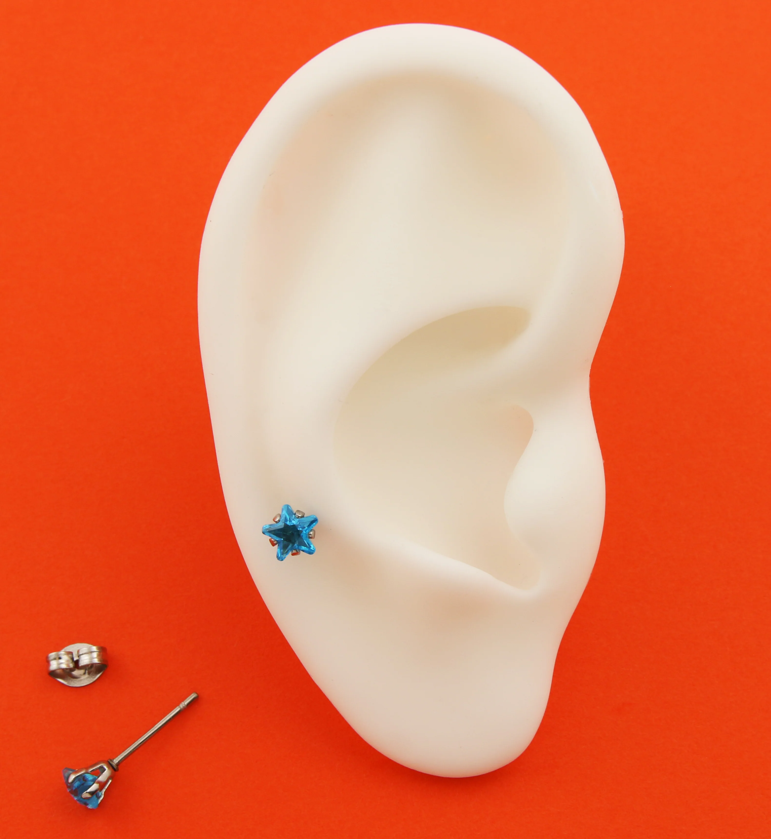 Prong Star Aqua CZ Stainless Steel Stud Earrings - Image 3