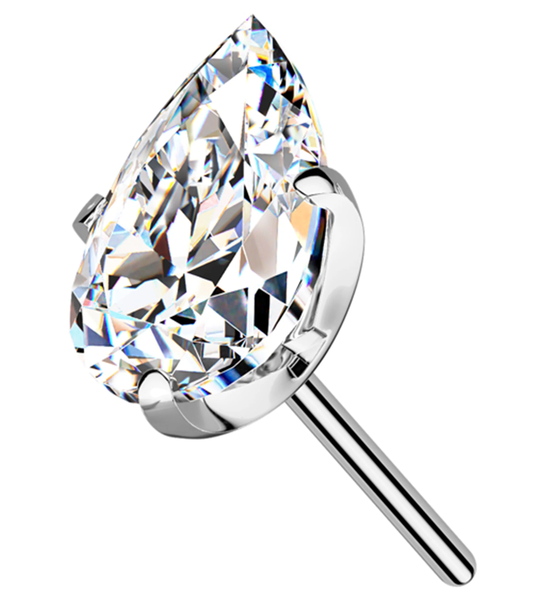 Prong Teardrop Clear CZ Titanium Threadless Top