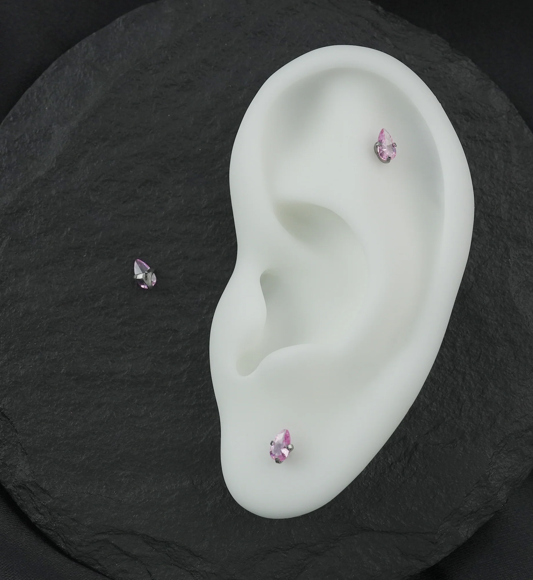 Prong Teardrop Light Pink CZ Titanium Threadless Top - Image 2