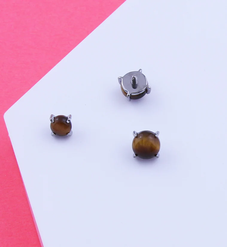 Prong Set Tiger Eye Stone Titanium Internally Threaded Top - Image 2