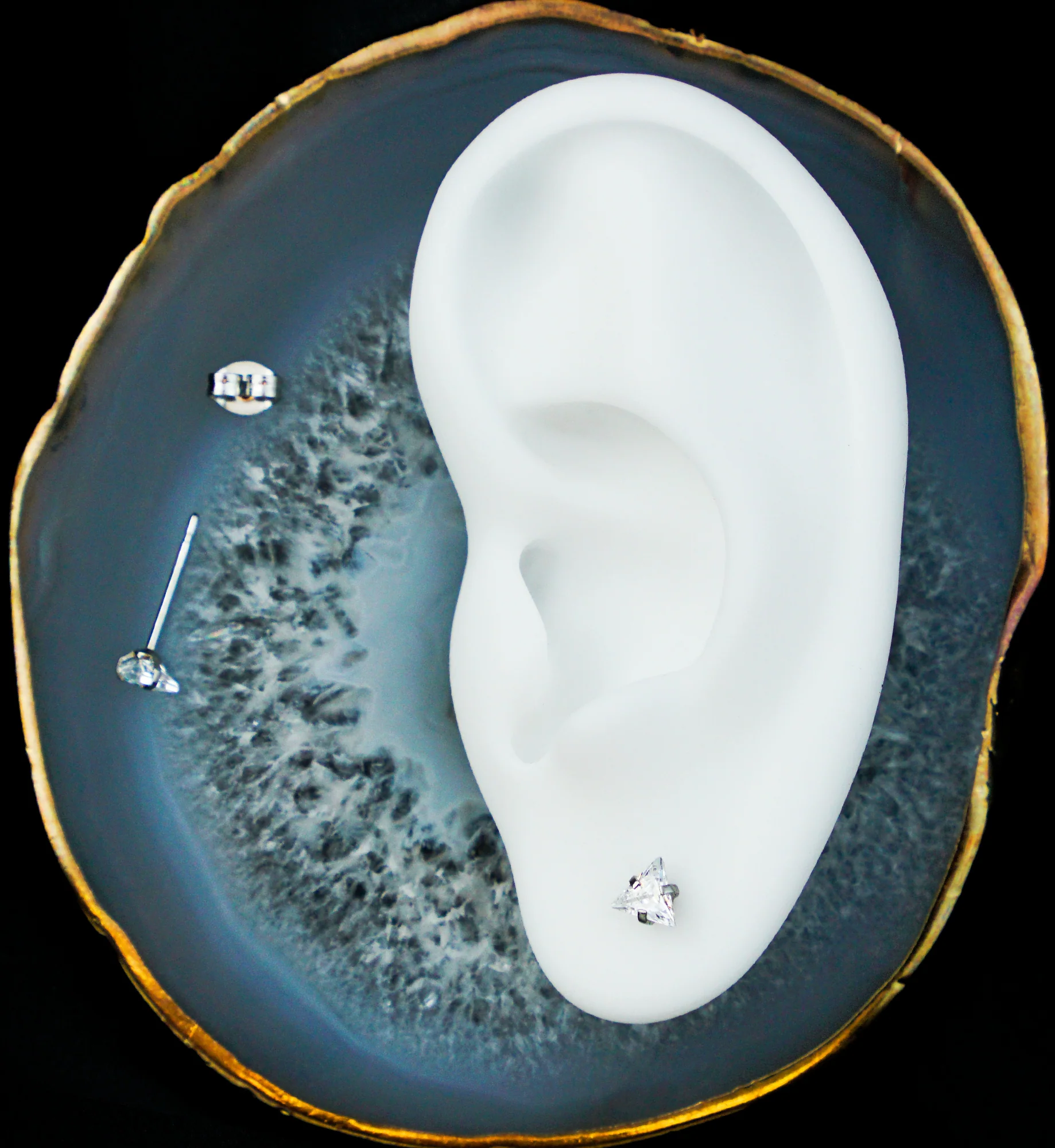 Prong Triangle Clear CZ Stainless Steel Stud Earrings - Image 4