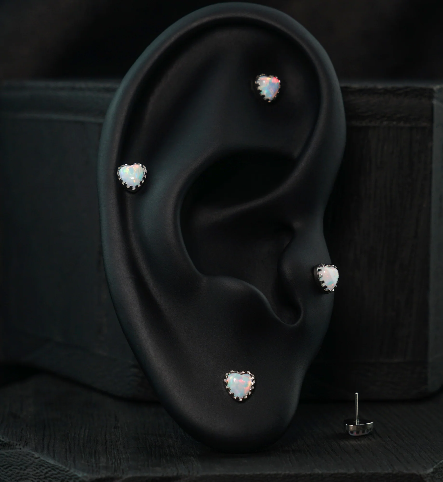 Prong White Opalite Heart Titanium Threadless Top - Image 2