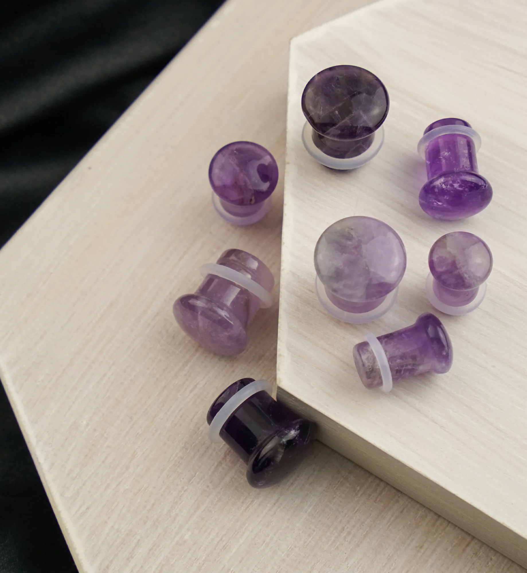 Purple Amethyst Stone Plugs - Single Flare with Grooves - Image 3
