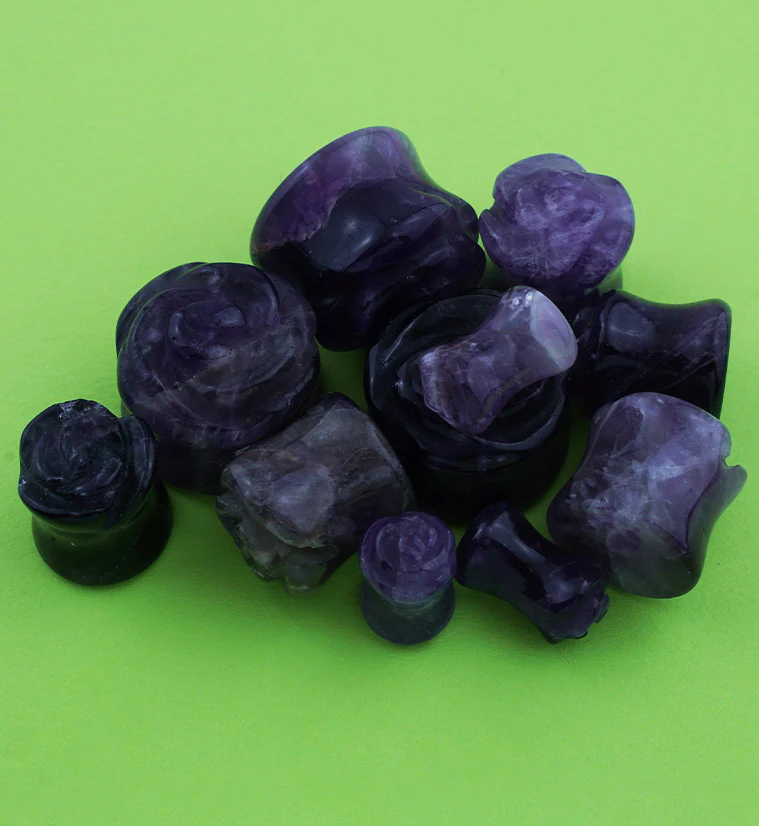 Purple Amethyst Stone Rosebud Plugs - Image 2