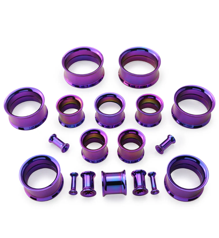 Purple Anodized Stainless Steel Internally Threaded Tunnel Plugs - Image 3