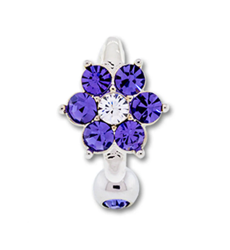 Purple CZ Flower Belly Button Ring