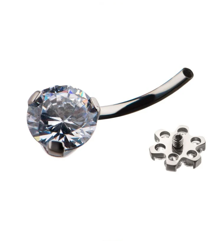 Purple CZ Flower Top Titanium Belly Button Ring - Image 2