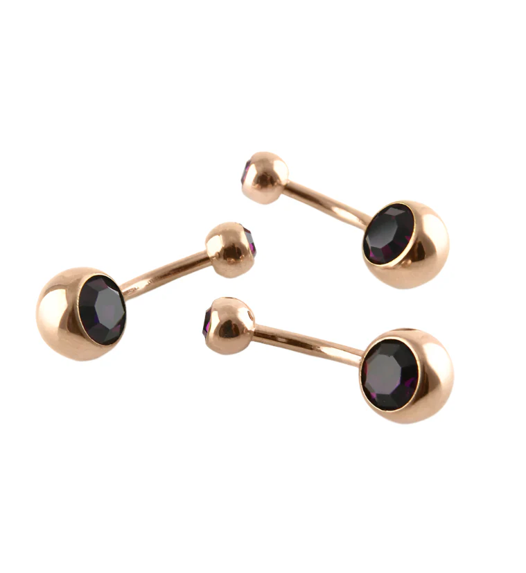 Purple CZ PVD Rose Gold Belly Button Ring
