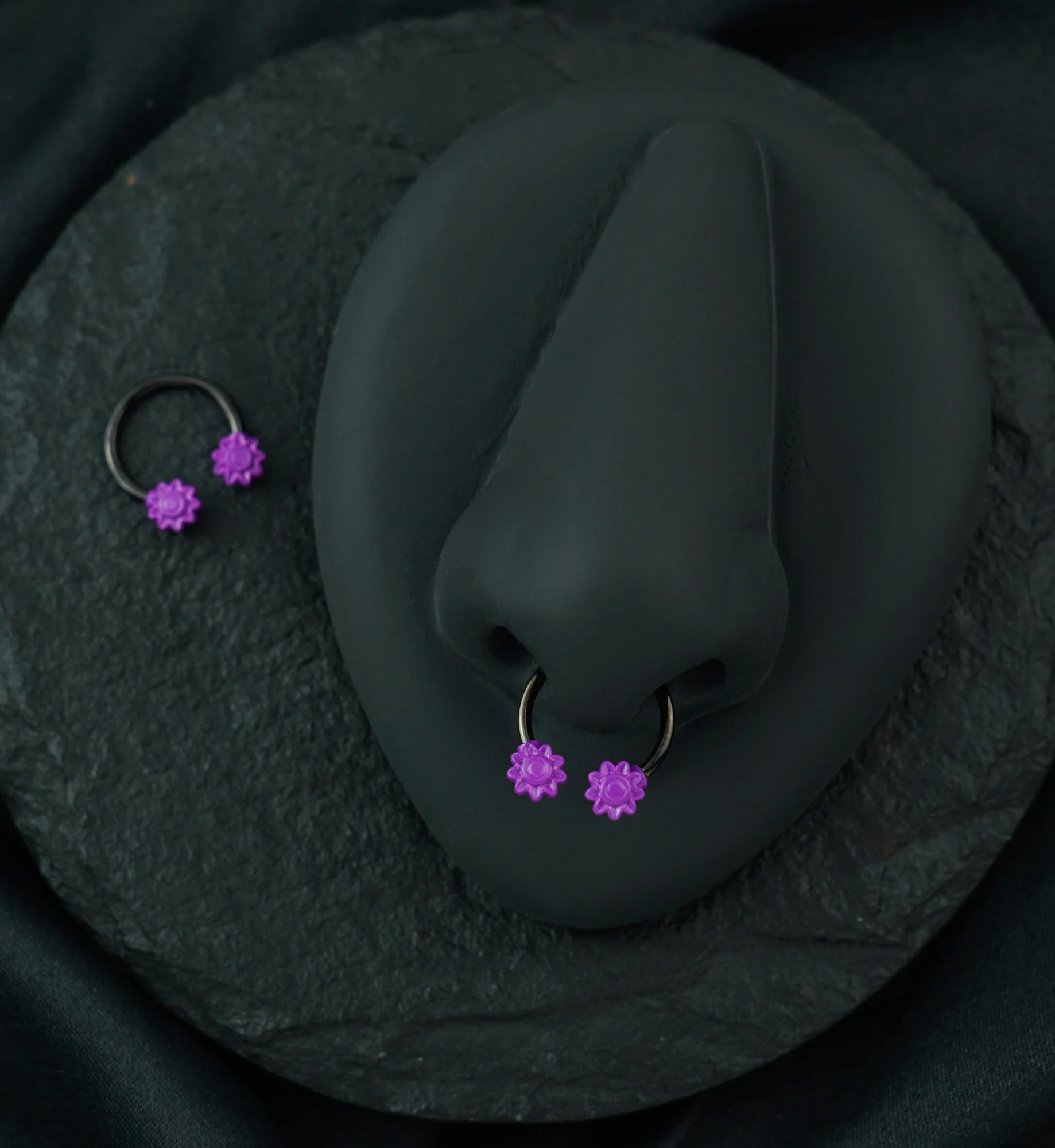 Purple Flower Black PVD Stainless Steel Circular Barbell - Image 2