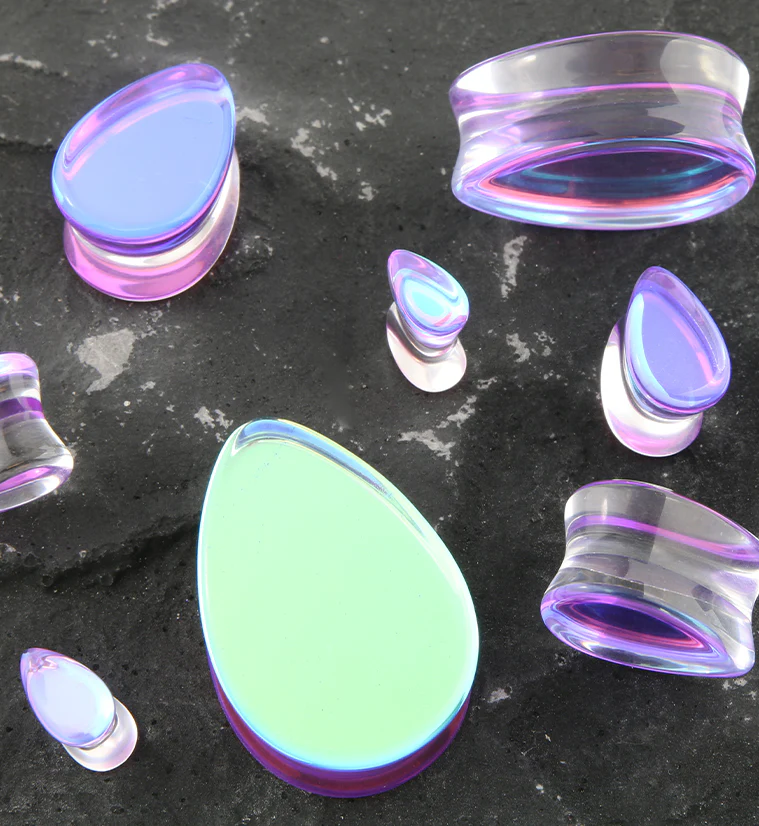 Purple Iridescent Glass Teardrop Plugs - Image 2