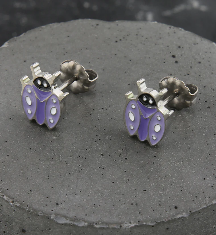 Purple Ladybug Titanium Stud Earrings - Image 2